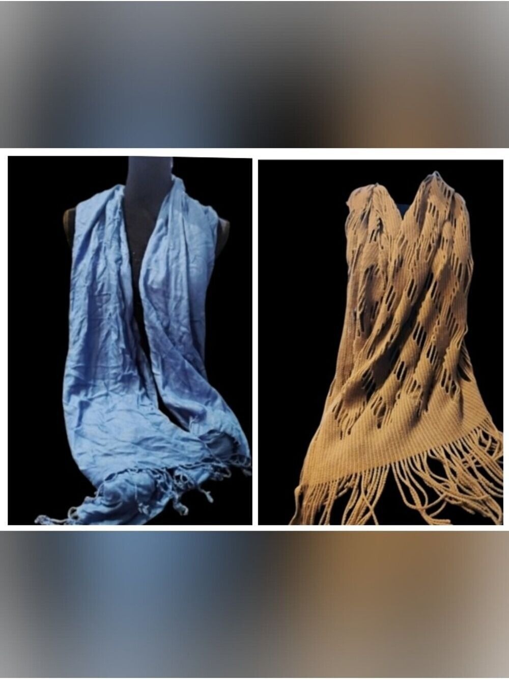 Bundle Blue Fringe Scarf & Brown Cut Out With Fringe Scarf Both Like New!!